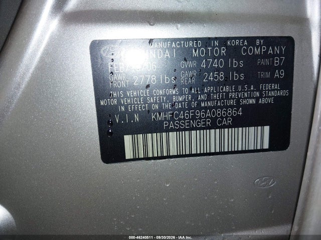 2006 Hyundai Azera Limited/se მანქანა იყიდება აუქციონზე, vin: KMHFC46F96A086864, აუქციონის ნომერი: 46240511