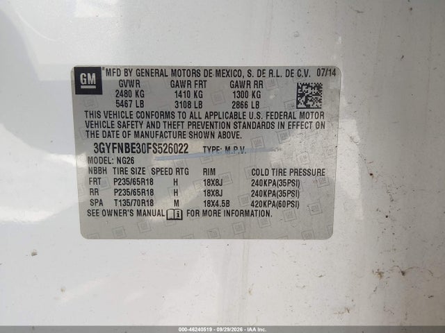Aukcja sprzedaży 2015 Cadillac Srx Luxury Collection, vin: 3GYFNBE30FS526022, numer aukcji: 46240519