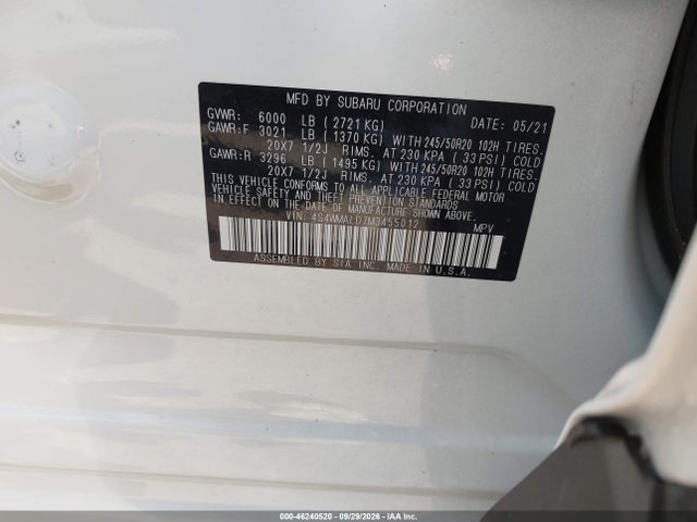 Продажа на аукционе авто 2021 Subaru Ascent Limited, vin: 4S4WMALD7M3455012, номер лота: 46240520