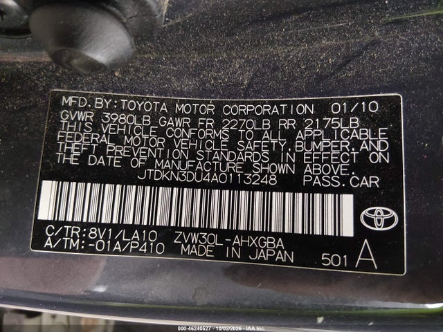 Aukcja sprzedaży 2010 Toyota Prius Iv, vin: JTDKN3DU4A0113248, numer aukcji: 46240527