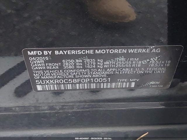 Aukcja sprzedaży 2015 Bmw X5 Xdrive35i, vin: 5UXKR0C58F0P10051, numer aukcji: 46240587
