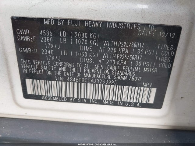 Продажа на аукционе авто 2013 Subaru Outback 2.5i Premium, vin: 4S4BRBCC4D3263995, номер лота: 46240593