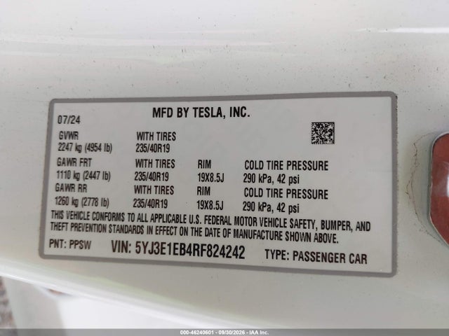 Tesla Model 3 Long Range Dual Motor All-wheel Drive 2024 5YJ3E1EB4RF824242 Image 9