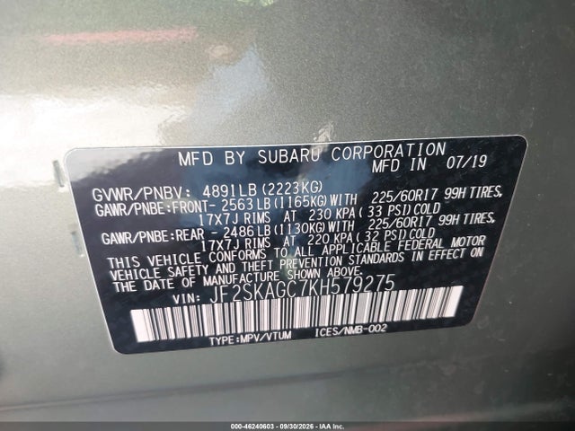 Subaru Forester Premium 2019 JF2SKAGC7KH579275 Image 9