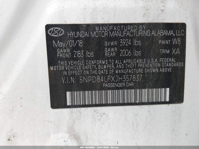 5NPD84LFXJH357837 Hyundai Elantra Value Edition