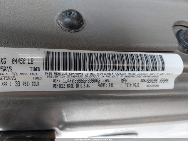 46240610 :رقم المزاد ، 1J4FA39S95P338003 vin ، 2005 Jeep Wrangler X مزاد بيع