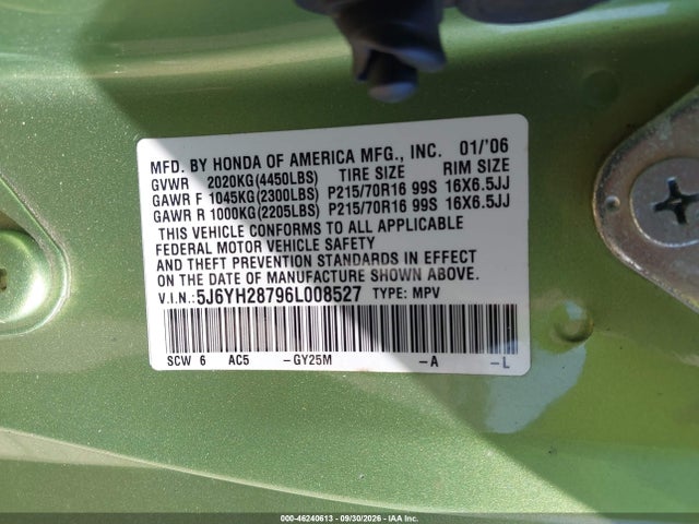 Продаж на аукціоні авто 2006 Honda Element Ex-p, vin: 5J6YH28796L008527, номер лоту: 46240613
