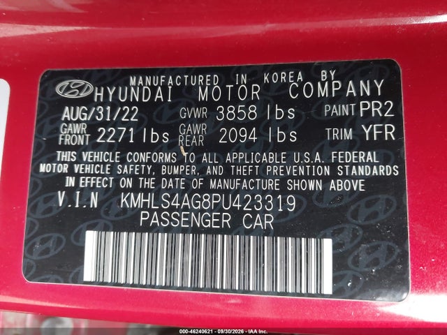 Продаж на аукціоні авто 2023 Hyundai Elantra Sel, vin: KMHLS4AG8PU423319, номер лоту: 46240621