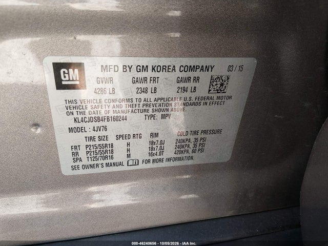 Продажа на аукционе авто 2015 Buick Encore Premium, vin: KL4CJDSB4FB160244, номер лота: 46240656