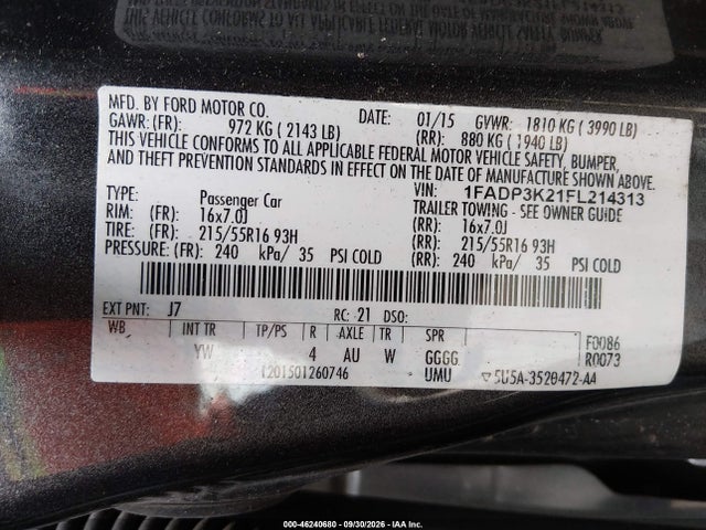 Продаж на аукціоні авто 2015 Ford Focus Se, vin: 1FADP3K21FL214313, номер лоту: 46240680
