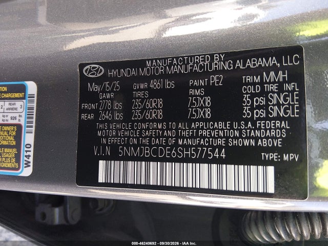 Hyundai TUCSON SEL 2025 5NMJBCDE6SH577544 Image 9