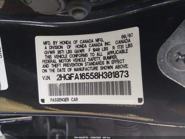 Продаж на аукціоні авто 2008 Honda Civic Lx, vin: 2HGFA16558H301873, номер лоту: 46240723