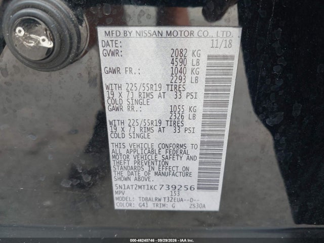 Aukcja sprzedaży 2019 Nissan Rogue Sl, vin: 5N1AT2MT1KC739256, numer aukcji: 46240746
