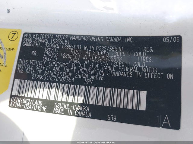 Продажа на аукционе авто 2007 Lexus Rx 350, vin: 2T2GK31U57C007551, номер лота: 46240756
