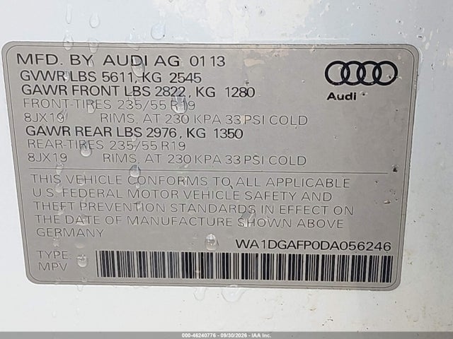 Продажа на аукционе авто 2013 Audi Q5 3.0t Premium Plus, vin: WA1DGAFP0DA056246, номер лота: 46240776
