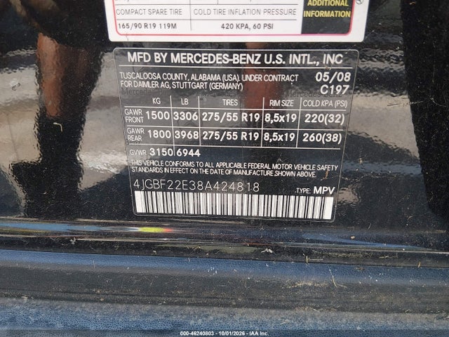 46240803 :رقم المزاد ، 4JGBF22E38A424818 vin ، 2008 Mercedes-benz Gl 320 Cdi 4matic مزاد بيع