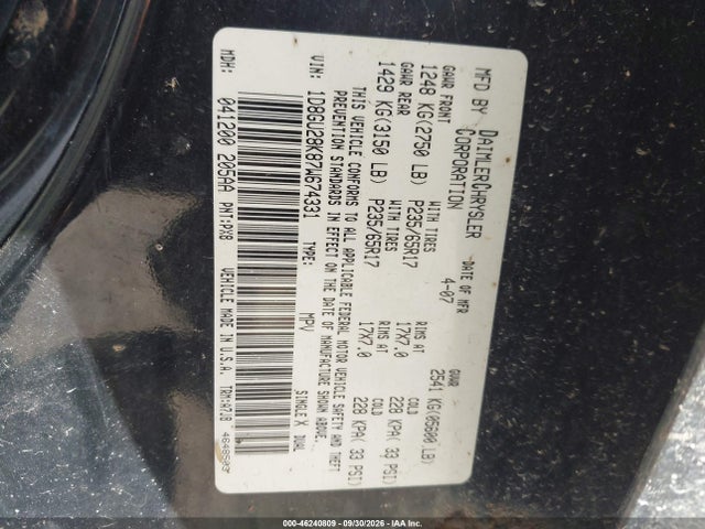 2007 Dodge Nitro Sxt მანქანა იყიდება აუქციონზე, vin: 1D8GU28K87W674331, აუქციონის ნომერი: 46240809
