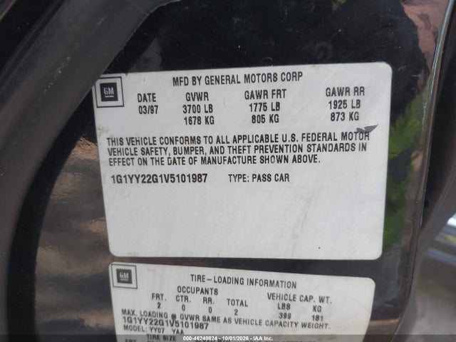 1997 Chevrolet Corvette მანქანა იყიდება აუქციონზე, vin: 1G1YY22G1V5101987, აუქციონის ნომერი: 46240824