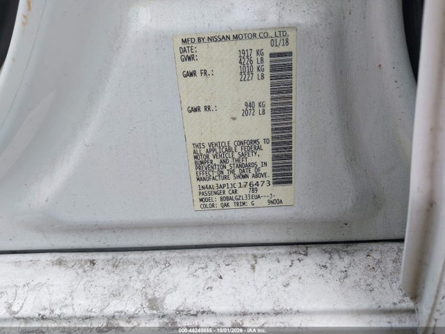 Продаж на аукціоні авто 2018 Nissan Altima 2.5 S, vin: 1N4AL3AP1JC176473, номер лоту: 46240855