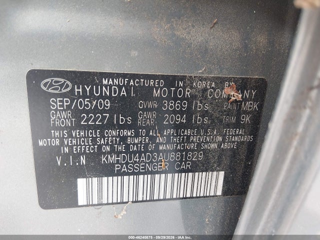 Aukcja sprzedaży 2010 Hyundai Elantra Gls, vin: KMHDU4AD3AU881829, numer aukcji: 46240875