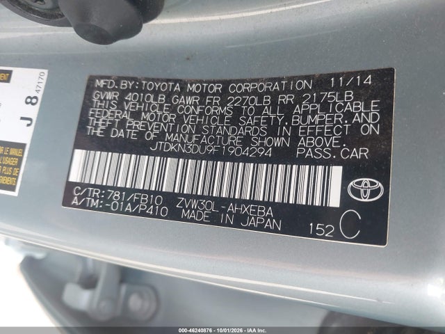 Aukcja sprzedaży 2015 Toyota Prius Three, vin: JTDKN3DU9F1904294, numer aukcji: 46240876