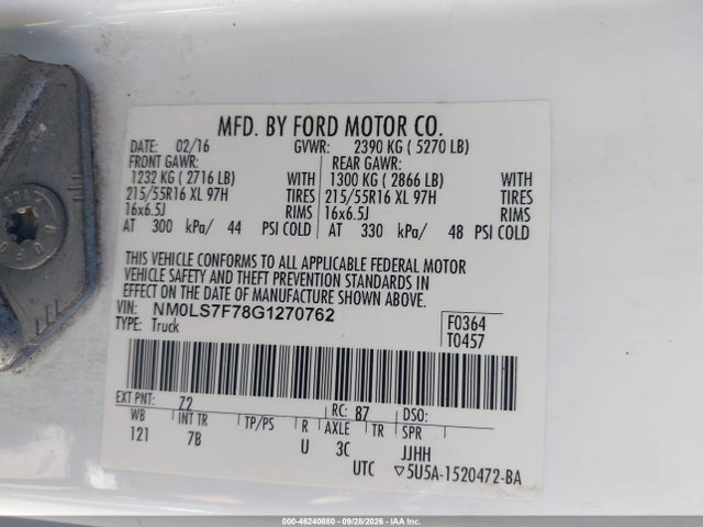 Продаж на аукціоні авто 2016 Ford Transit Connect Xlt, vin: NM0LS7F78G1270762, номер лоту: 46240880