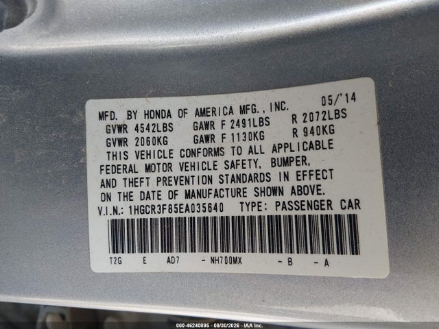 Продаж на аукціоні авто 2014 Honda Accord Ex-l V-6, vin: 1HGCR3F85EA035640, номер лоту: 46240895