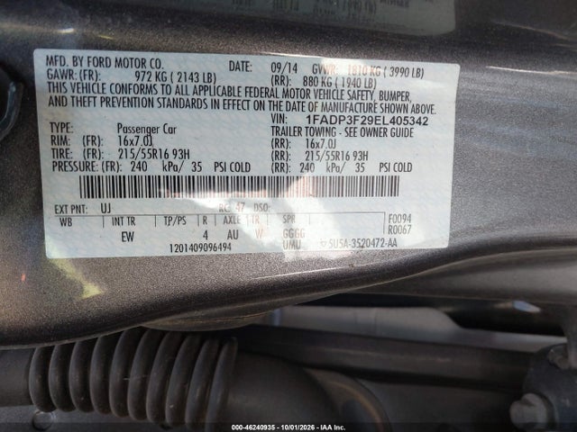 46240935 :رقم المزاد ، 1FADP3F29EL405342 vin ، 2014 Ford Focus Se مزاد بيع