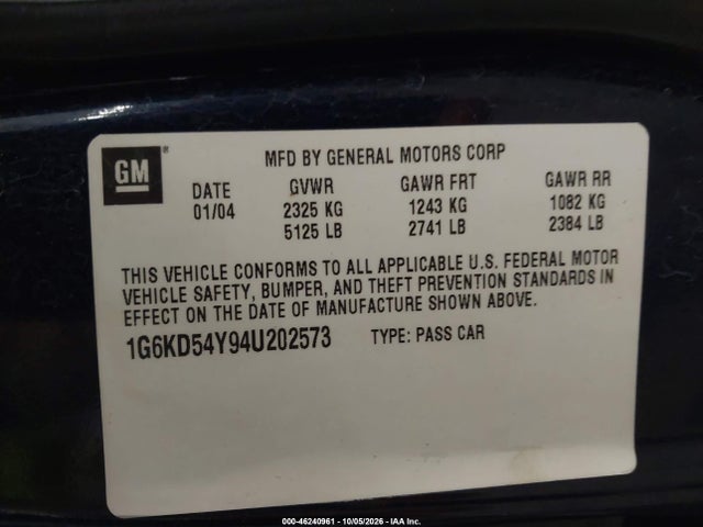 Aukcja sprzedaży 2004 Cadillac Deville Standard, vin: 1G6KD54Y94U202573, numer aukcji: 46240961