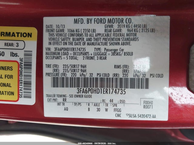 Продажа на аукционе авто 2014 Ford Fusion Se, vin: 3FA6P0HD1ER174735, номер лота: 46240966