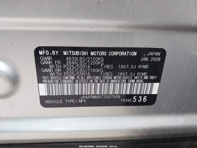 Продаж на аукціоні авто 2026 Mitsubishi Eclipse Cross Black Edition S-awc/se S-awc/sel S-awc, vin: JA4ATWAA5TZ027209, номер лоту: 46240969