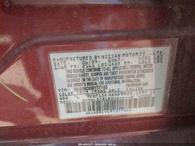 Продажа на аукционе авто 2024 Nissan Sentra Sv Xtronic Cvt, vin: 3N1AB8CV6RY377166, номер лота: 46241017