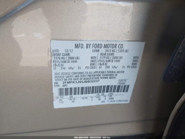 Продаж на аукціоні авто 2018 Ford Edge Sel, vin: 2FMPK3J95JBB32237, номер лоту: 46241045