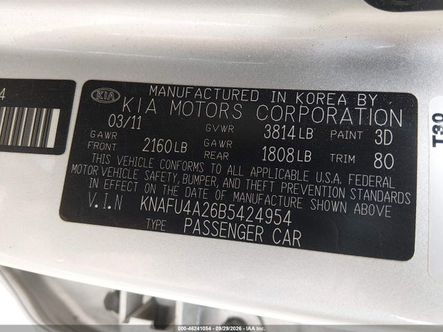 Продаж на аукціоні авто 2011 Kia Forte Ex, vin: KNAFU4A26B5424954, номер лоту: 46241054