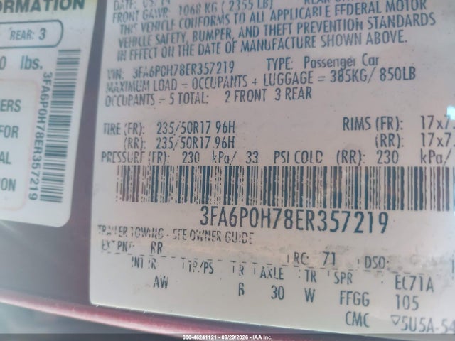 Ford FUSION SE 2014 3FA6P0H78ER357219 Image 9