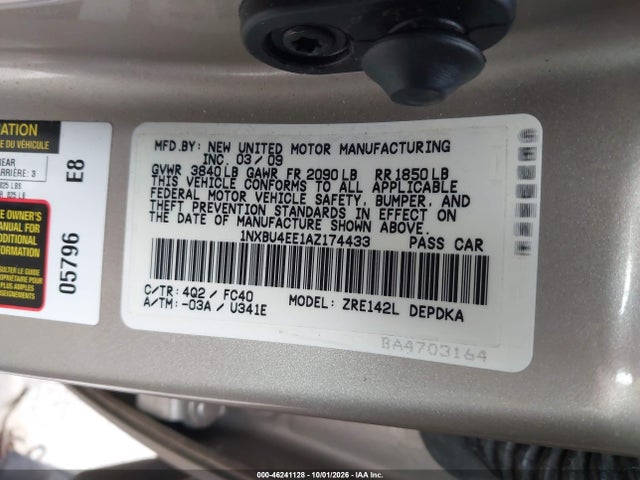Продаж на аукціоні авто 2010 Toyota Corolla Le, vin: 1NXBU4EE1AZ174433, номер лоту: 46241128