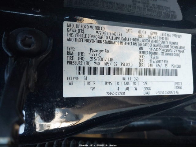 Aukcja sprzedaży 2016 Ford Focus Se, vin: 1FADP3K20GL277646, numer aukcji: 46241193