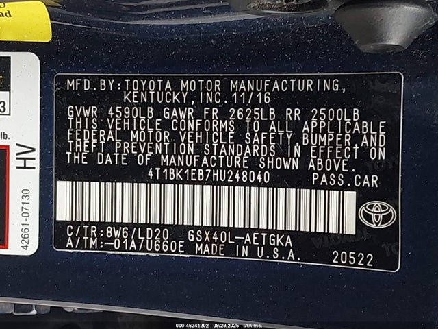 Aukcja sprzedaży 2017 Toyota Avalon Xle, vin: 4T1BK1EB7HU248040, numer aukcji: 46241202