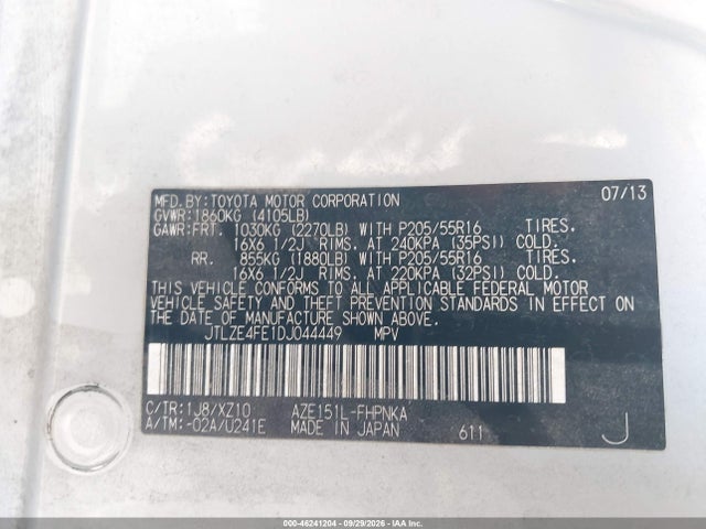 46241204 :رقم المزاد ، JTLZE4FE1DJ044449 vin ، 2013 Scion Xb 10 Series مزاد بيع