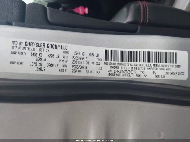 Aukcja sprzedaży 2013 Jeep Grand Cherokee Laredo Trailhawk, vin: 1C4RJFAG8DC599771, numer aukcji: 46241230