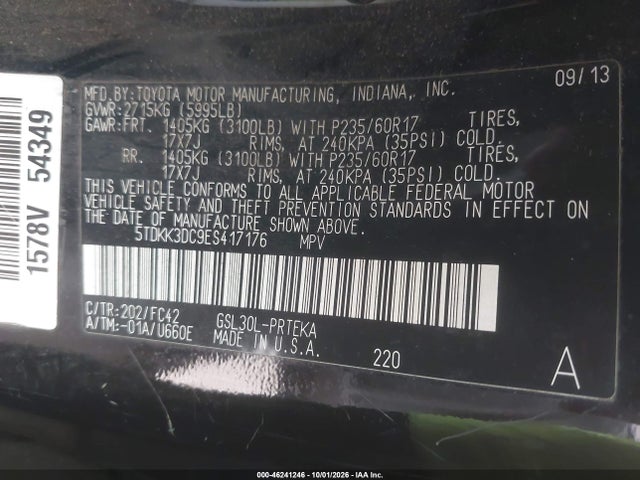 Продажа на аукционе авто 2014 Toyota Sienna Le V6 8 Passenger, vin: 5TDKK3DC9ES417176, номер лота: 46241246