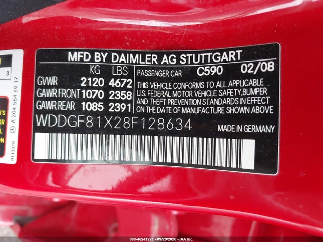 Продажа на аукционе авто 2008 Mercedes-benz C-class 3.0l Sport, vin: WDDGF81X28F128634, номер лота: 46241271