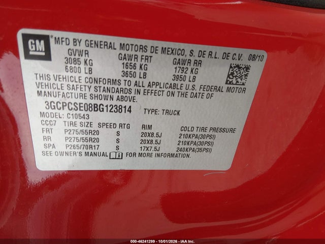 Продажа на аукционе авто 2011 Chevrolet Silverado 1500 Lt, vin: 3GCPCSE08BG123814, номер лота: 46241299