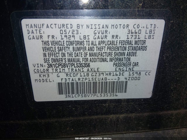 Aukcja sprzedaży 2023 Nissan Kicks S Xtronic Cvt, vin: 3N1CP5BV7PL535356, numer aukcji: 46241367