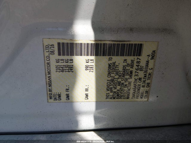 Aukcja sprzedaży 2017 Nissan Maxima 3.5 Sl, vin: 1N4AA6AP2HC376487, numer aukcji: 46241375