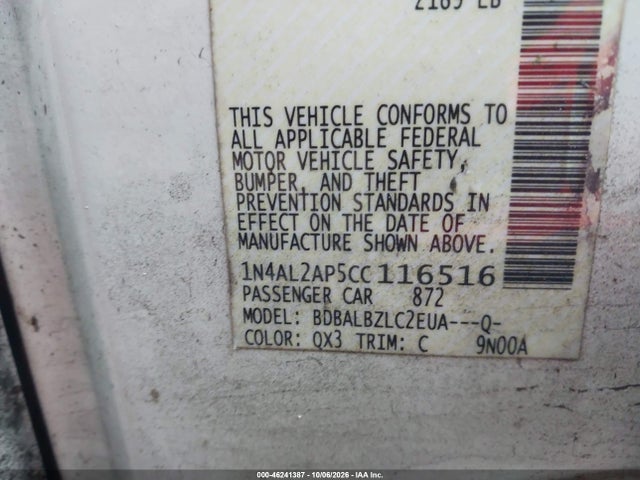 2012 Nissan Altima 2.5 S მანქანა იყიდება აუქციონზე, vin: 1N4AL2AP5CC116516, აუქციონის ნომერი: 46241387