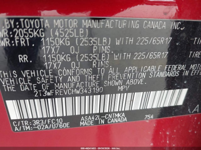 Toyota Rav4 Xle 2017 2T3WFREV0HW343190 Image 9