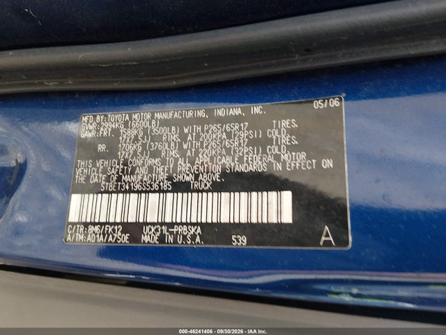 Продажа на аукционе авто 2006 Toyota Tundra Sr5 V8, vin: 5TBET34196S536185, номер лота: 46241406