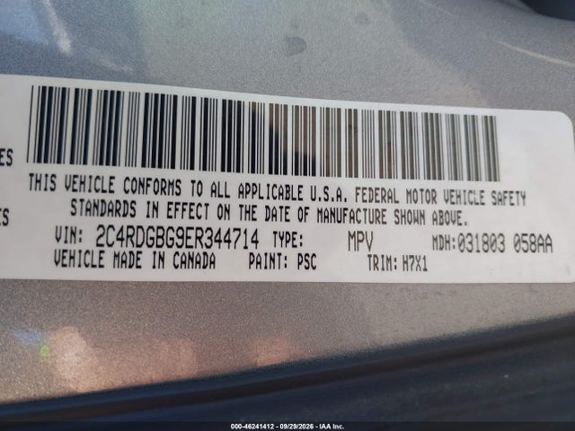46241412 :رقم المزاد ، 2C4RDGBG9ER344714 vin ، 2014 Dodge Grand Caravan Se مزاد بيع