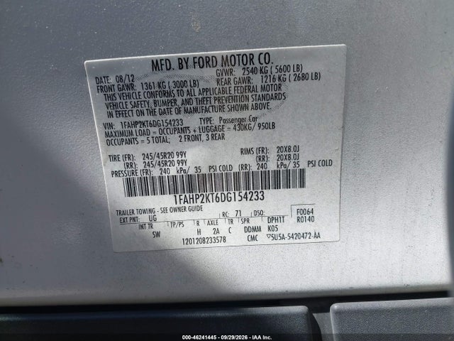 Продажа на аукционе авто 2013 Ford Taurus Sho, vin: 1FAHP2KT6DG154233, номер лота: 46241445